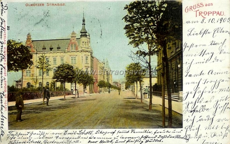 olomoucka (9).jpg - Pohlednice prošlá poštou v roce 1905. Po pravé straně budova soudu.